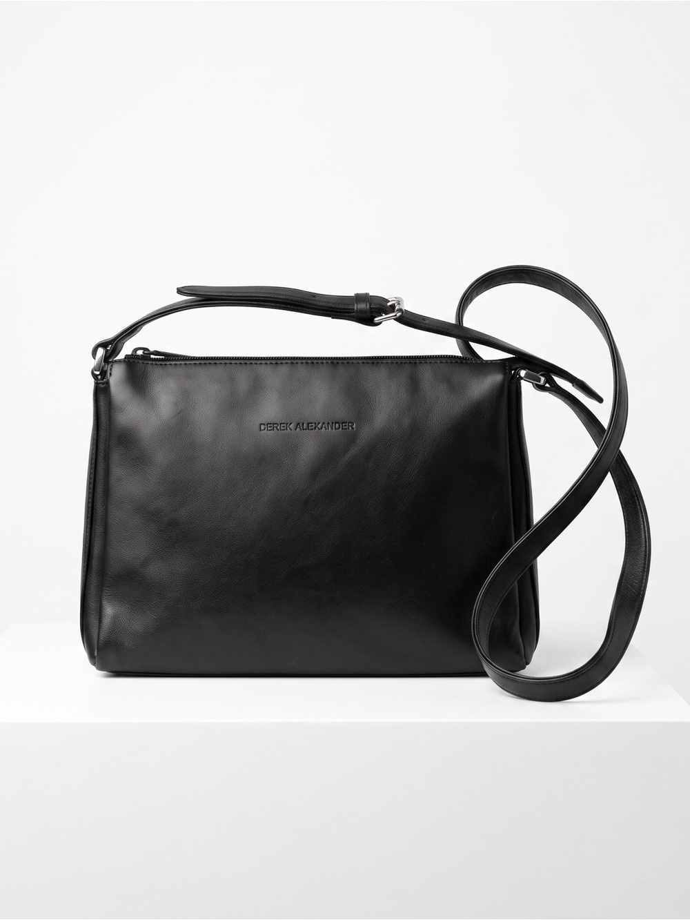 DEREK ALEXANDER BLACK LEATHER CROSSBODY PURSE